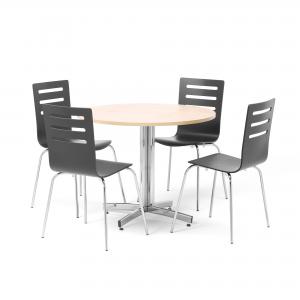 Zestaw do jadalni, stół Ø 900 mm, buk + 4 krzesła, czarny