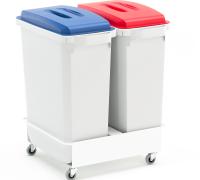 Zestaw pojemników na śmieci, 2x60 L + pokrywy (niebieski + czerwony) + wózek