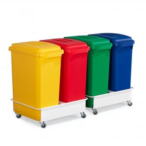 Zestaw do segregacji odpadów, 4 pojemniki z pokrywami, 2 wózki